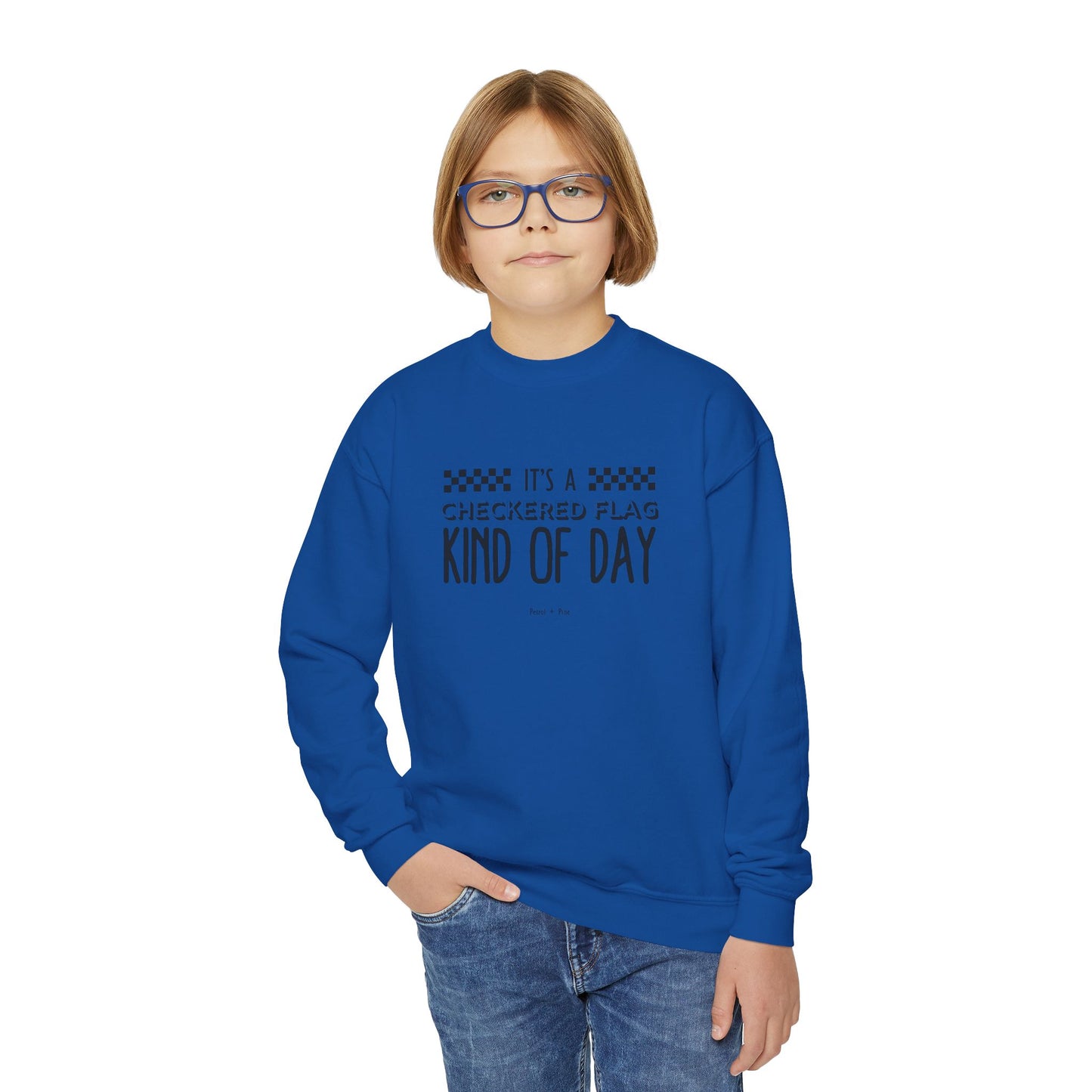 Checkered Flag Day Youth Crewneck Sweatshirt