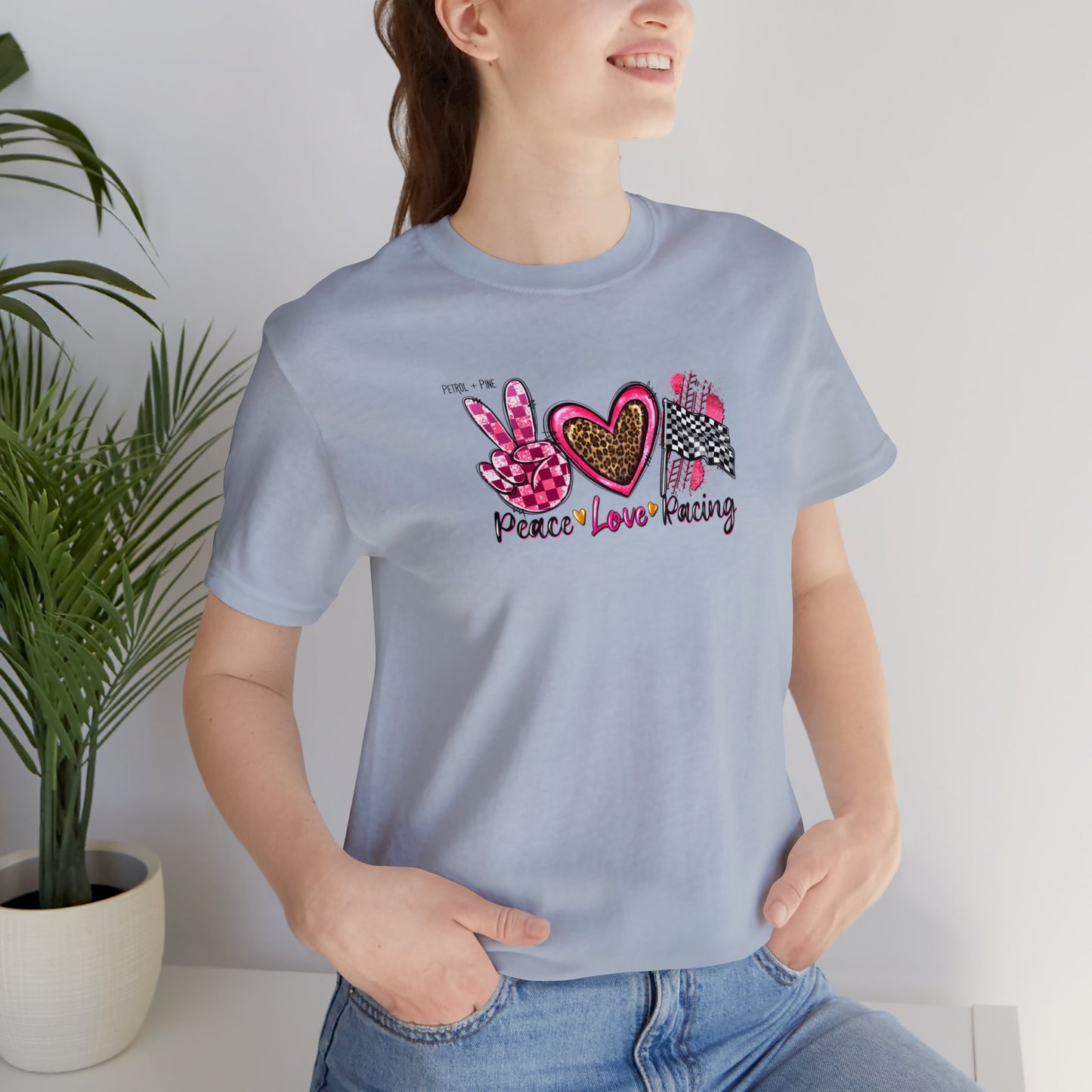 Peace, Love, Racing Unisex Tee