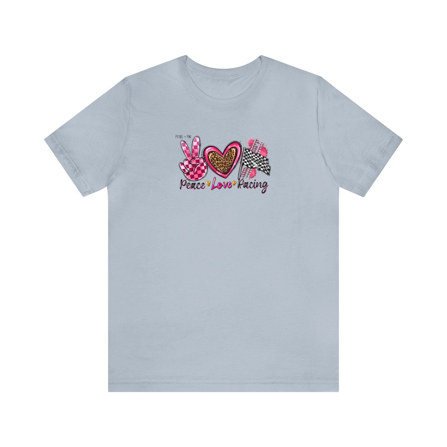 Peace, Love, Racing Unisex Tee