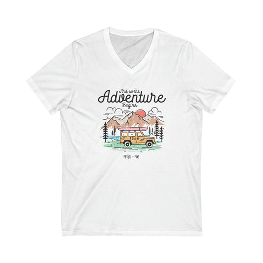 And So The Adventure Begins Unisex V Neck Tee