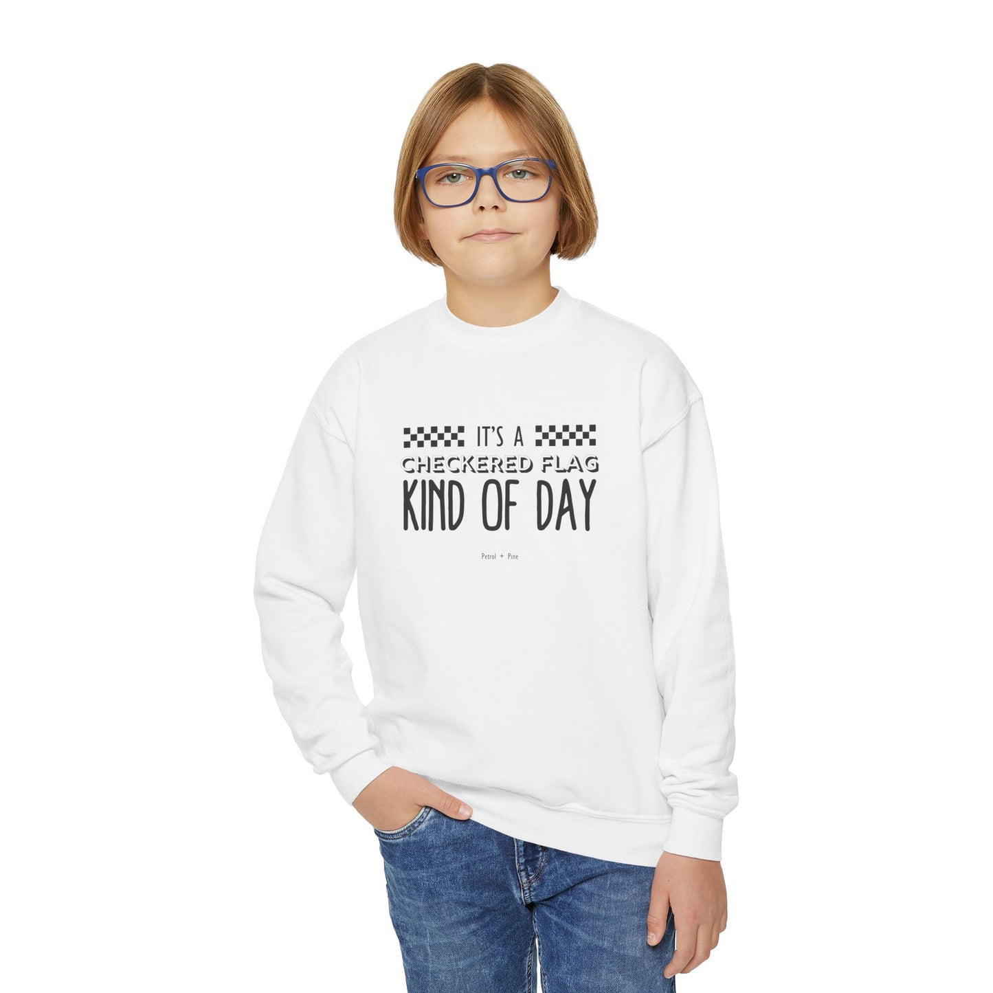 Checkered Flag Day Youth Crewneck Sweatshirt