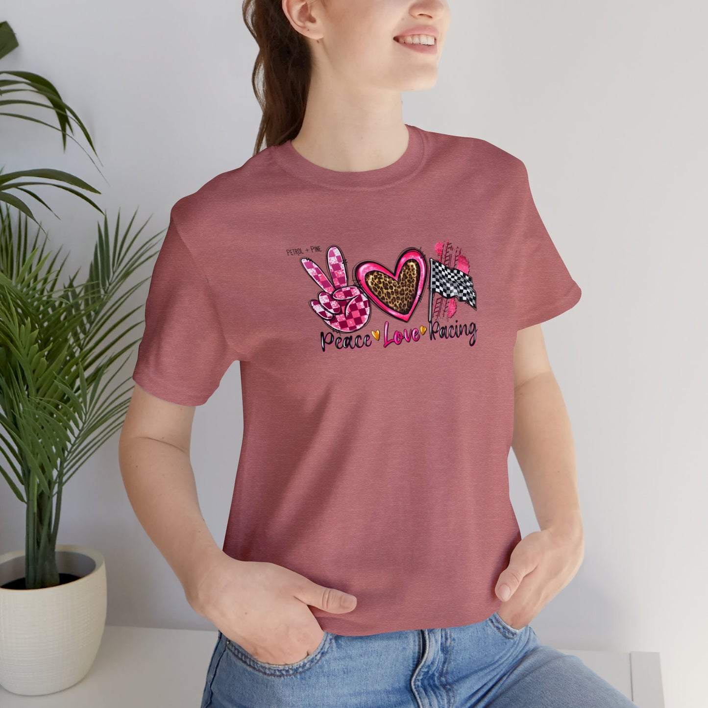 Peace, Love, Racing Unisex Tee