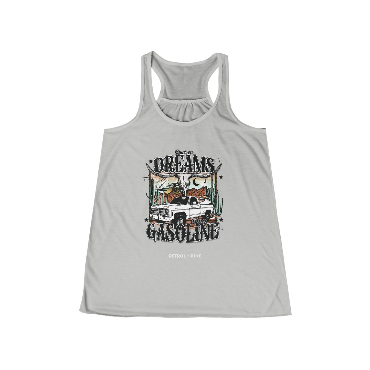 Runs on Dreams and Gasoline Flowy Racerback Tank