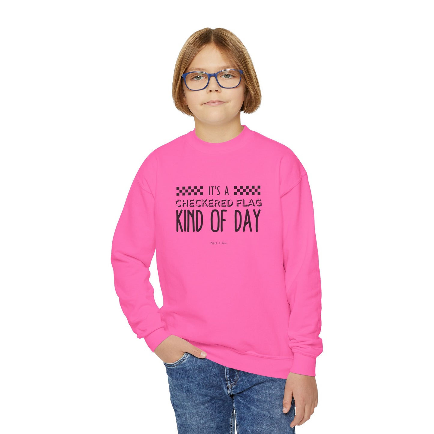 Checkered Flag Day Youth Crewneck Sweatshirt