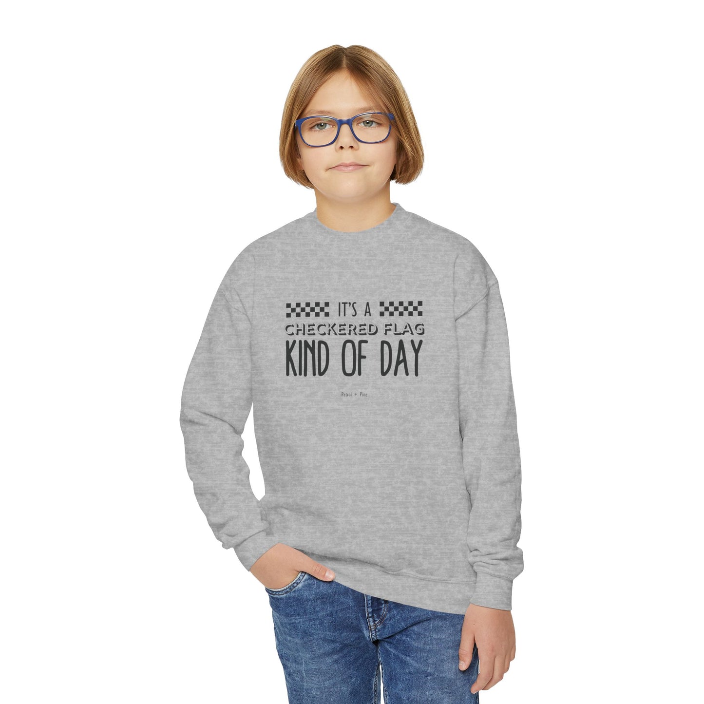 Checkered Flag Day Youth Crewneck Sweatshirt