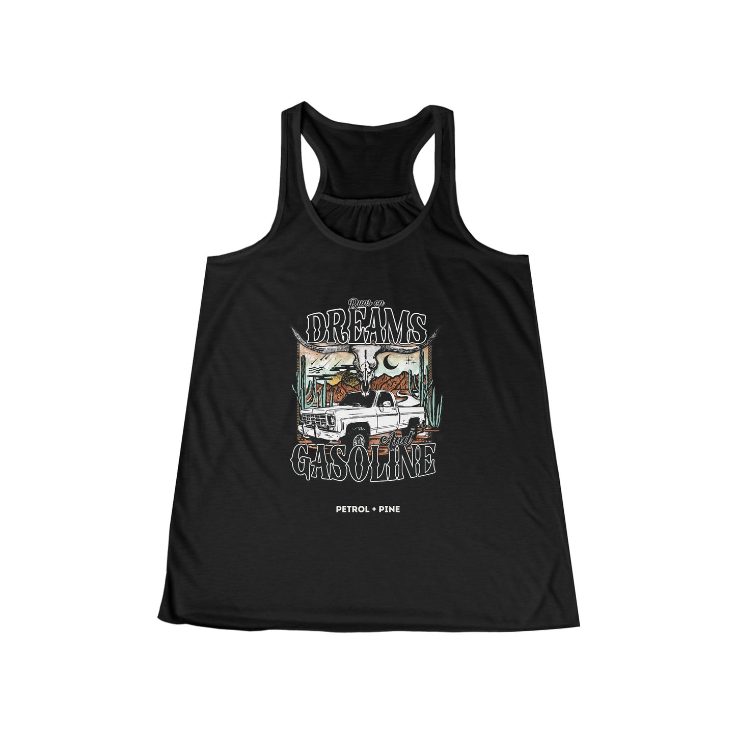 Runs on Dreams and Gasoline Flowy Racerback Tank