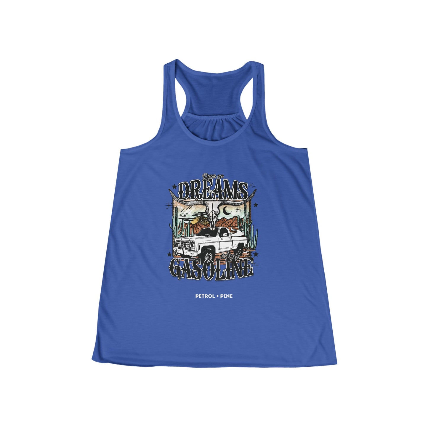 Runs on Dreams and Gasoline Flowy Racerback Tank