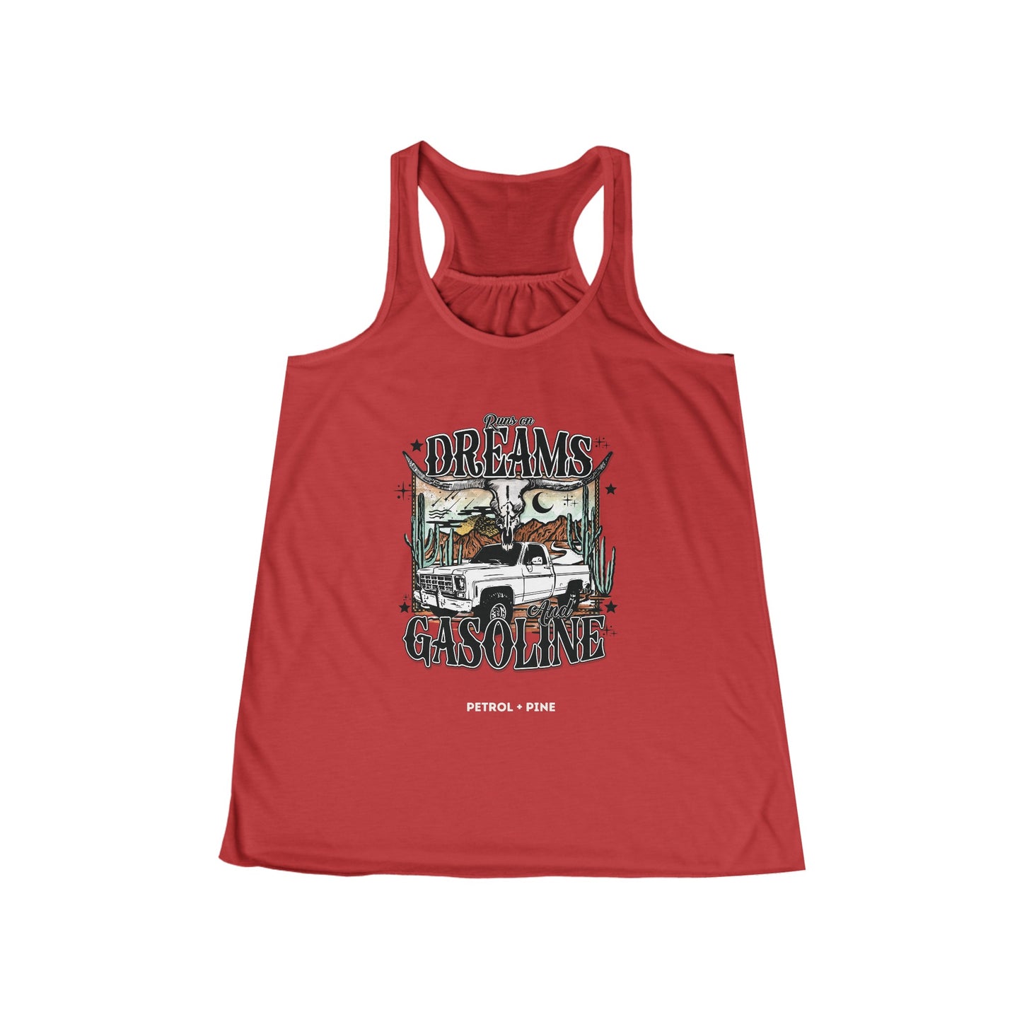 Runs on Dreams and Gasoline Flowy Racerback Tank